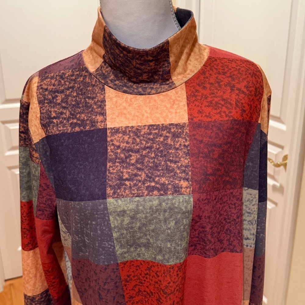 Turtleneck Long Sleeve Patchwork Swing Dress - Mu… - image 3